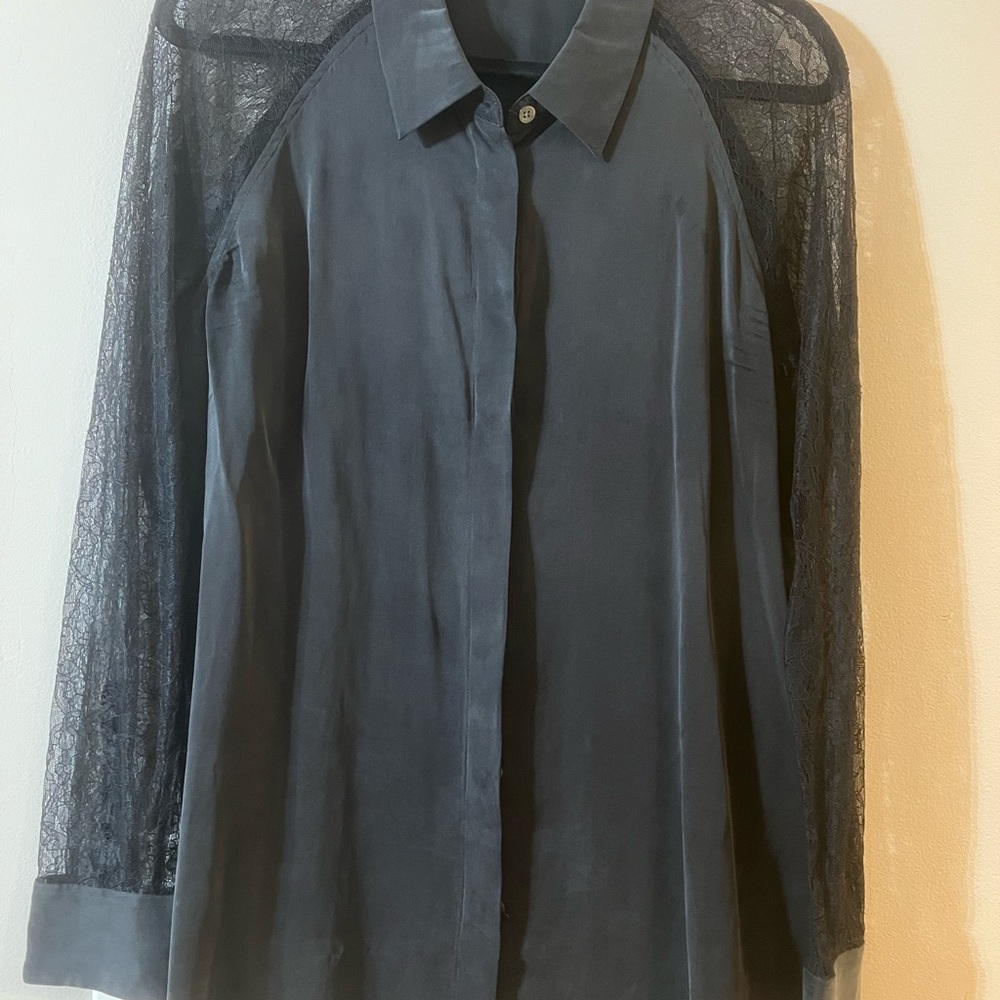 Equipment Black Lace Sleeve Women’s Shirt!